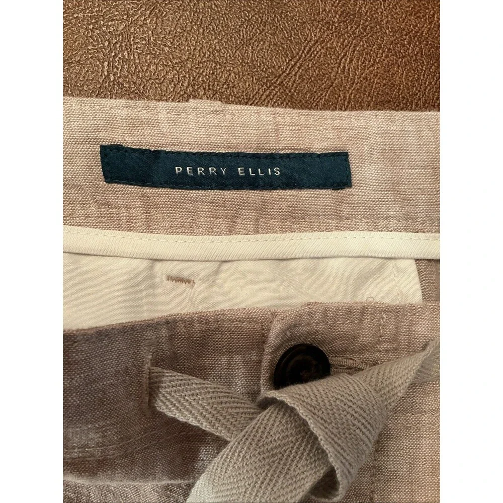 NWOT Perry Ellis Men’s Linen/Cotton Wide Leg Taupe Pants Sz 33X32
